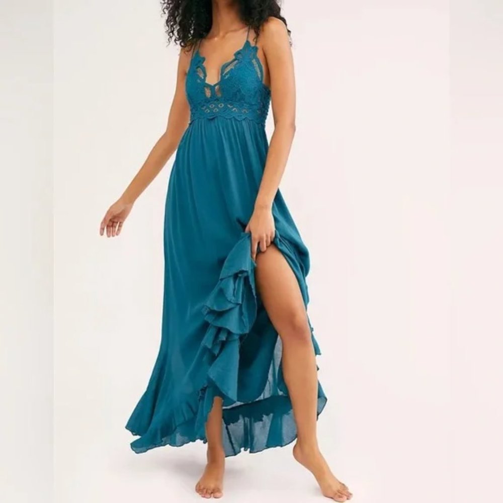 Free People Adela Turquoise Maxi Slip Dress size Small